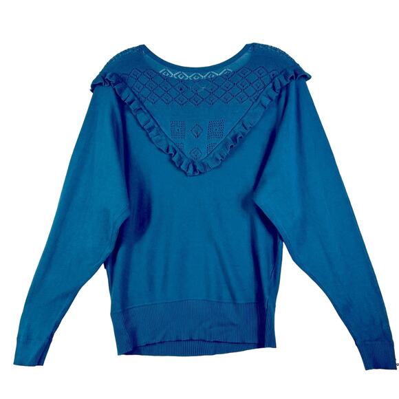 Joseph A Sweater Womens Medium Teal Ruffle Knit - Picture 1 of 12